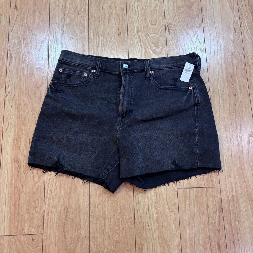 Gap High Rise 4" Denim Shorts Black Distressed Raw Hem Womens Size 31 12 Regular